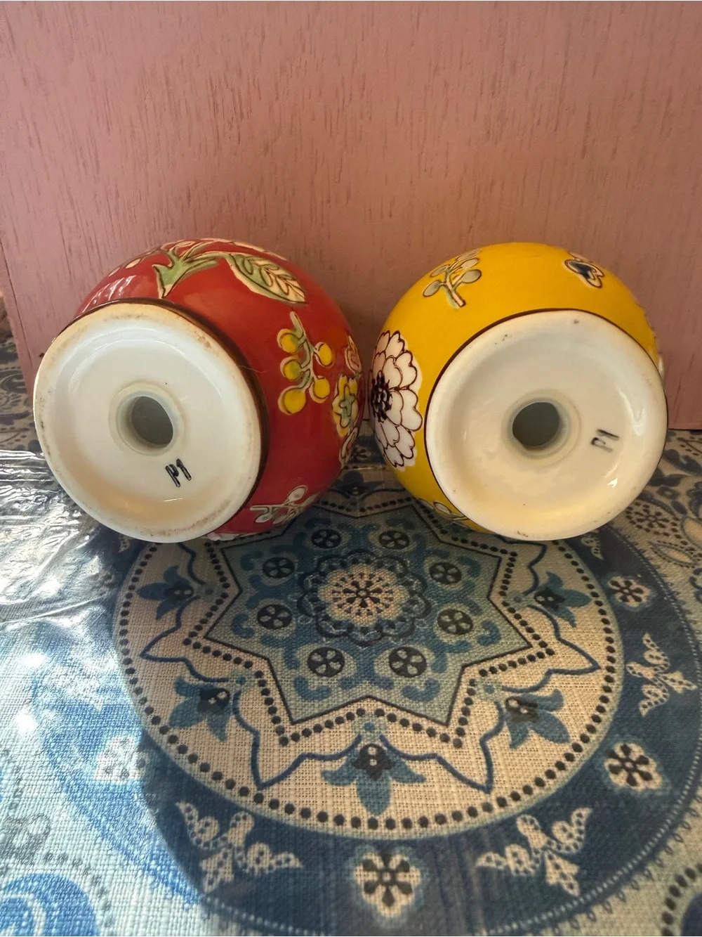 Vintage Hand-Painted Red iand Yellow Floral Ceramic Salt and Pepper Shakers